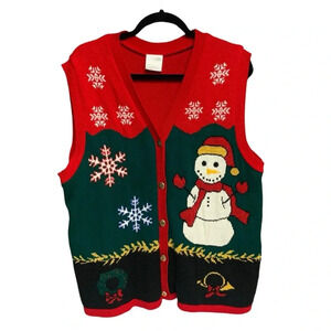 Style Studio winter themed sweater vest size 1X red/green